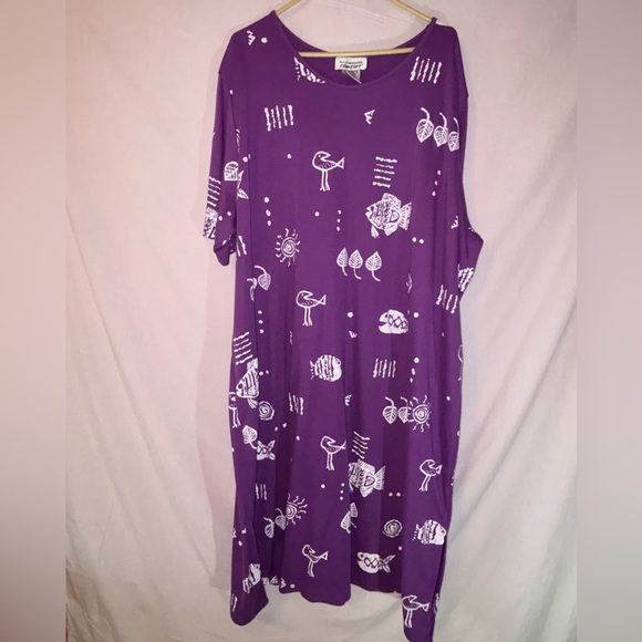 Plus Size Purple Casual Midi Dress V-neck Short Sleeve - Picture 1 of 9
